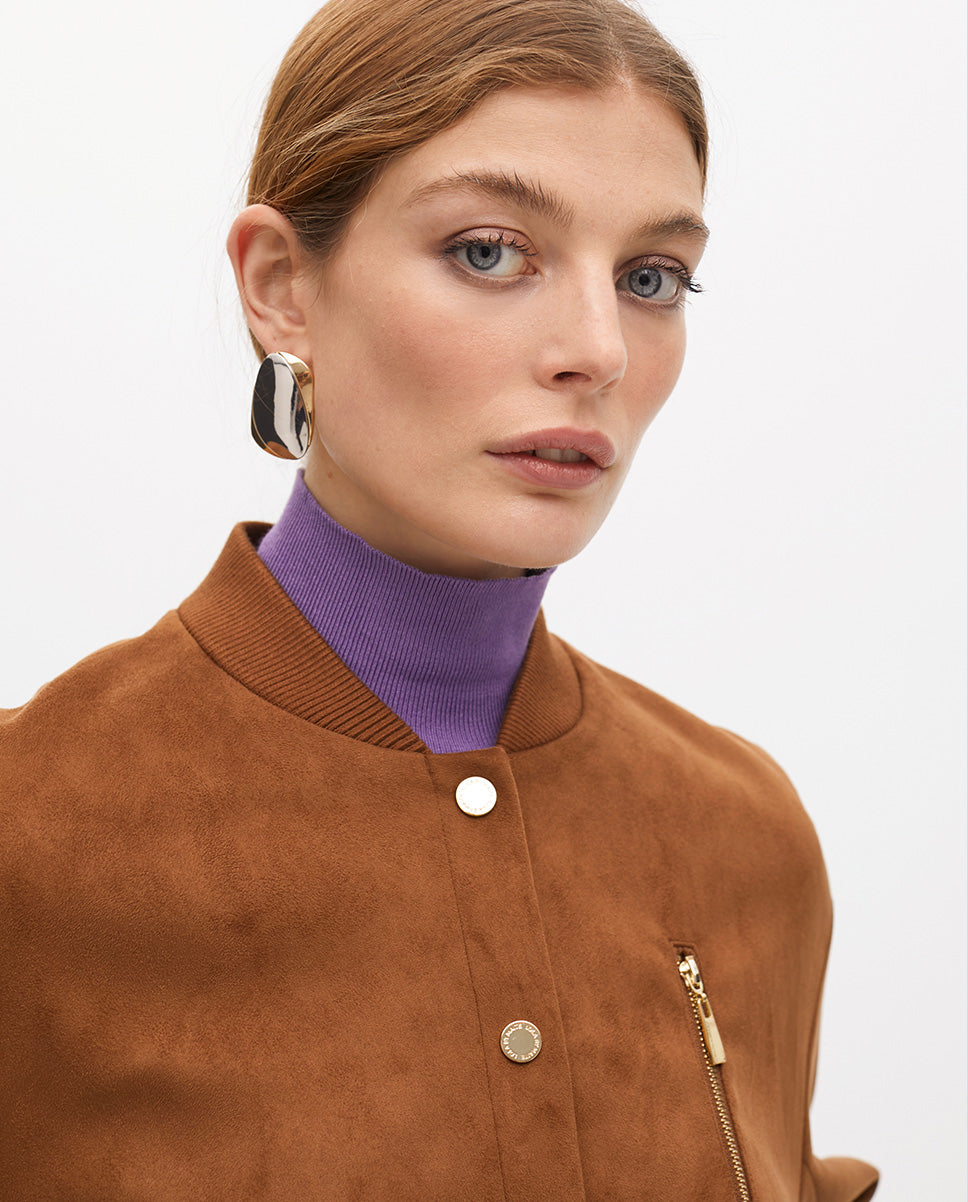 Suede Bomber Jacket with Pocket Detail