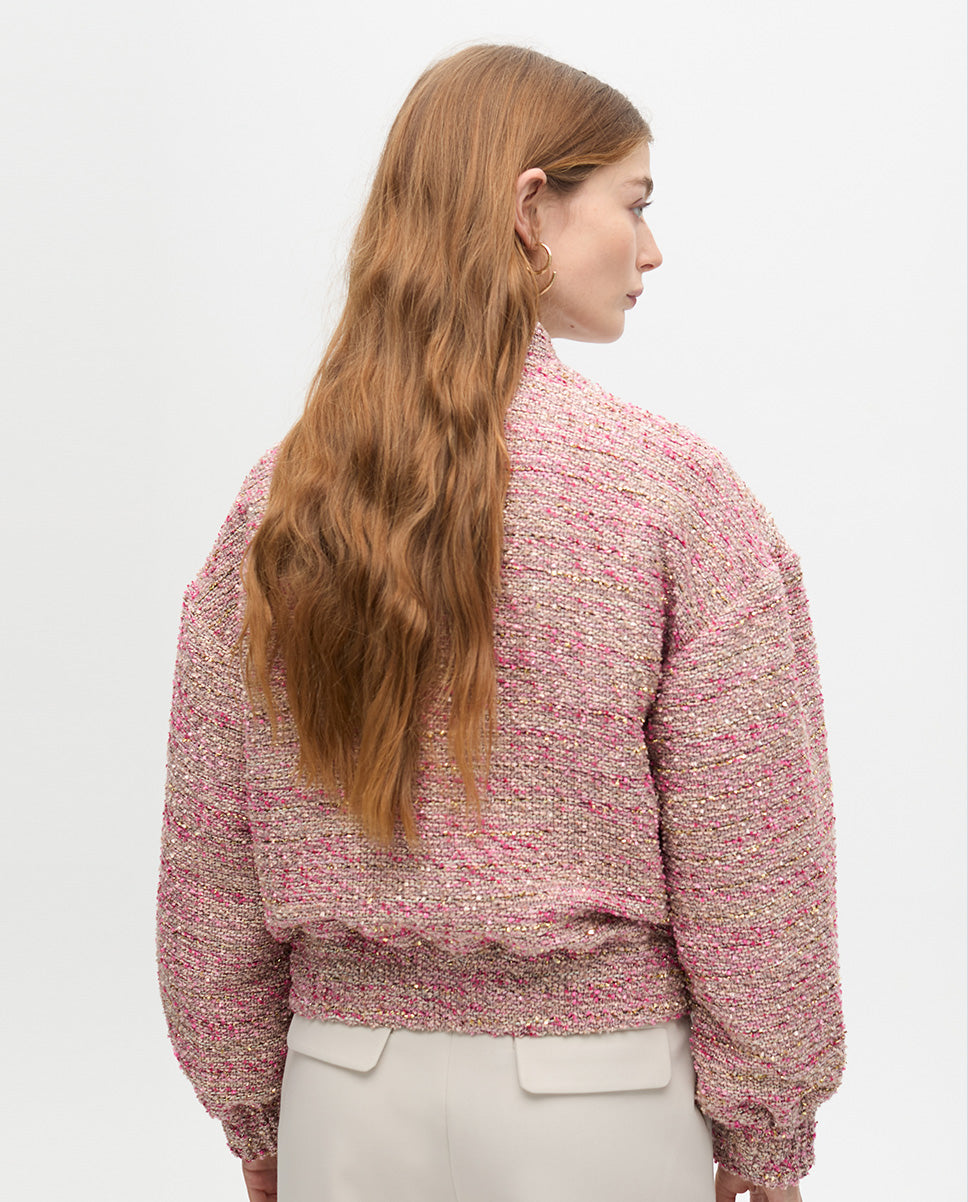 Tweed Pocket Zipper Bomber Jacket
