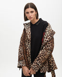 Short Animal Print Trench Coat with Belt