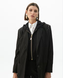 Detachable Hood Pinstriped Blazer with Round Studs