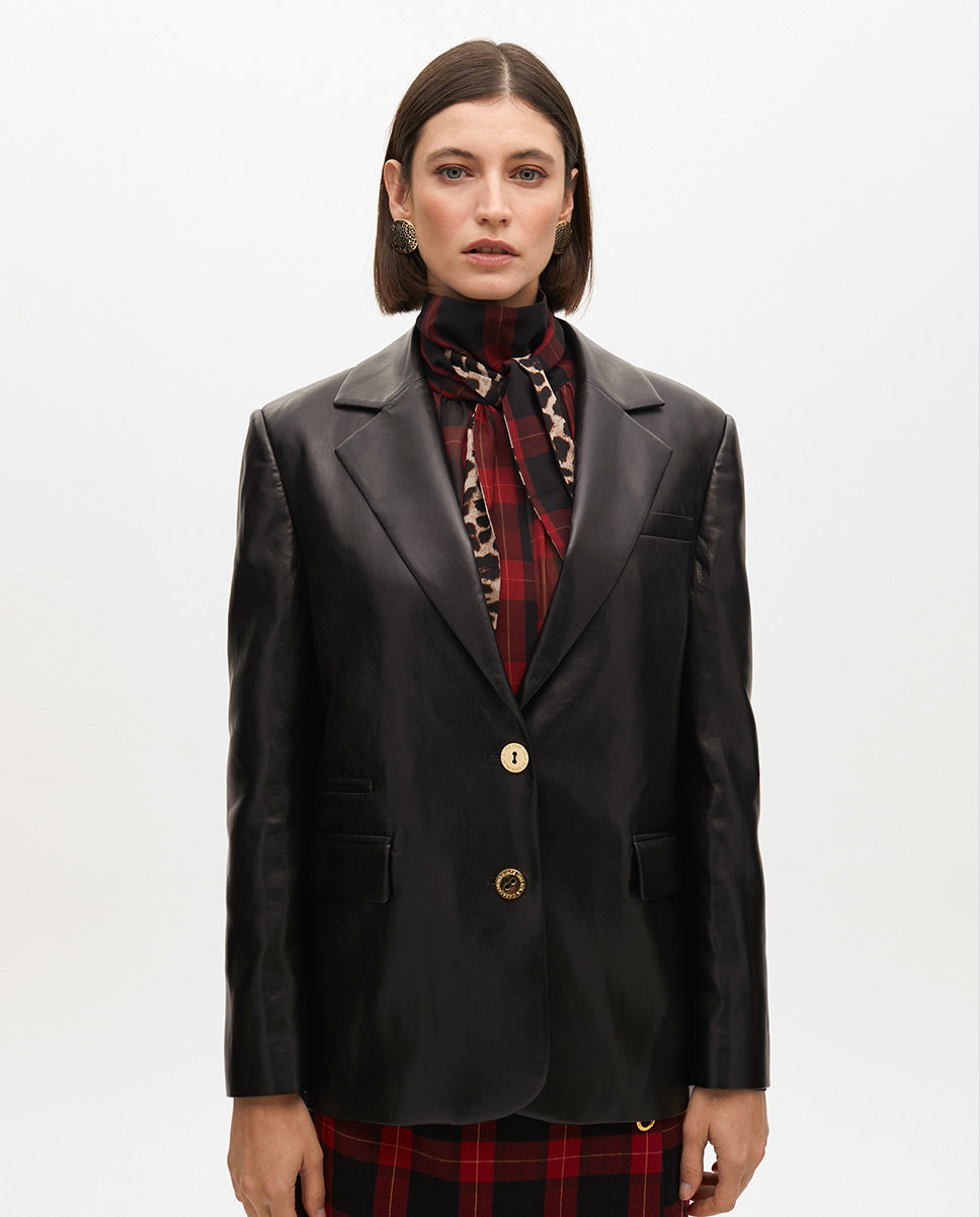 Straight Faux Leather Blazer