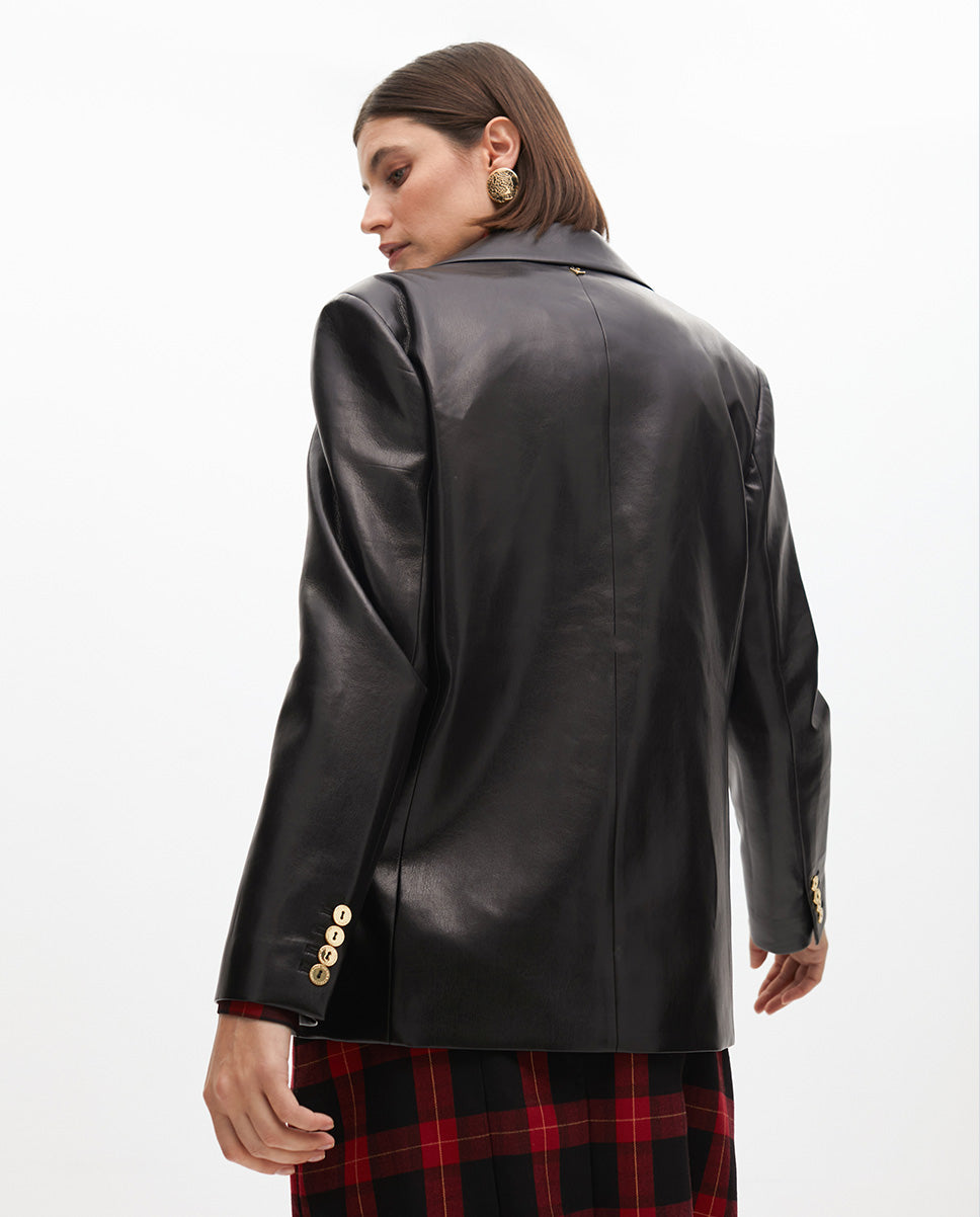 Straight Faux Leather Blazer
