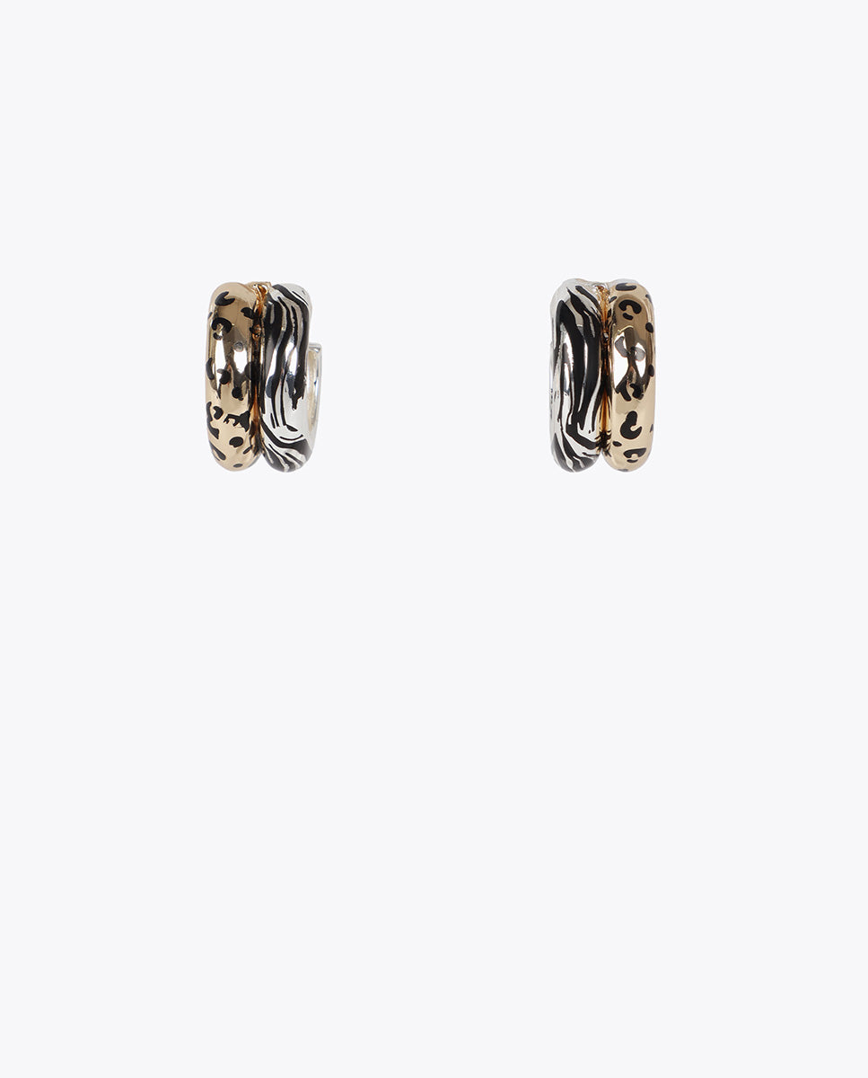 Bicolor Animal Print Double Hoop Earrings