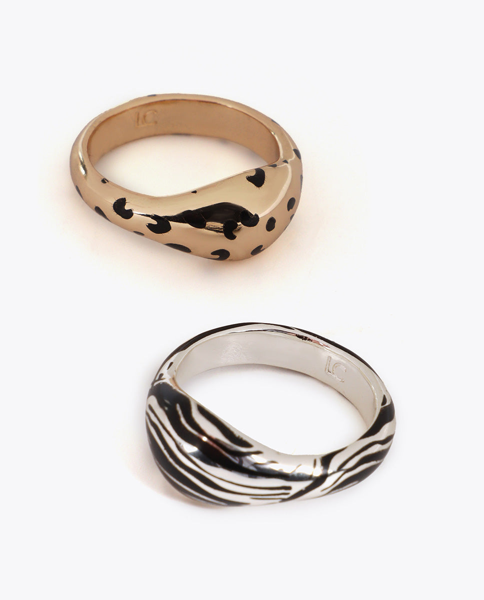 Bicolor Animal Print Ring Set