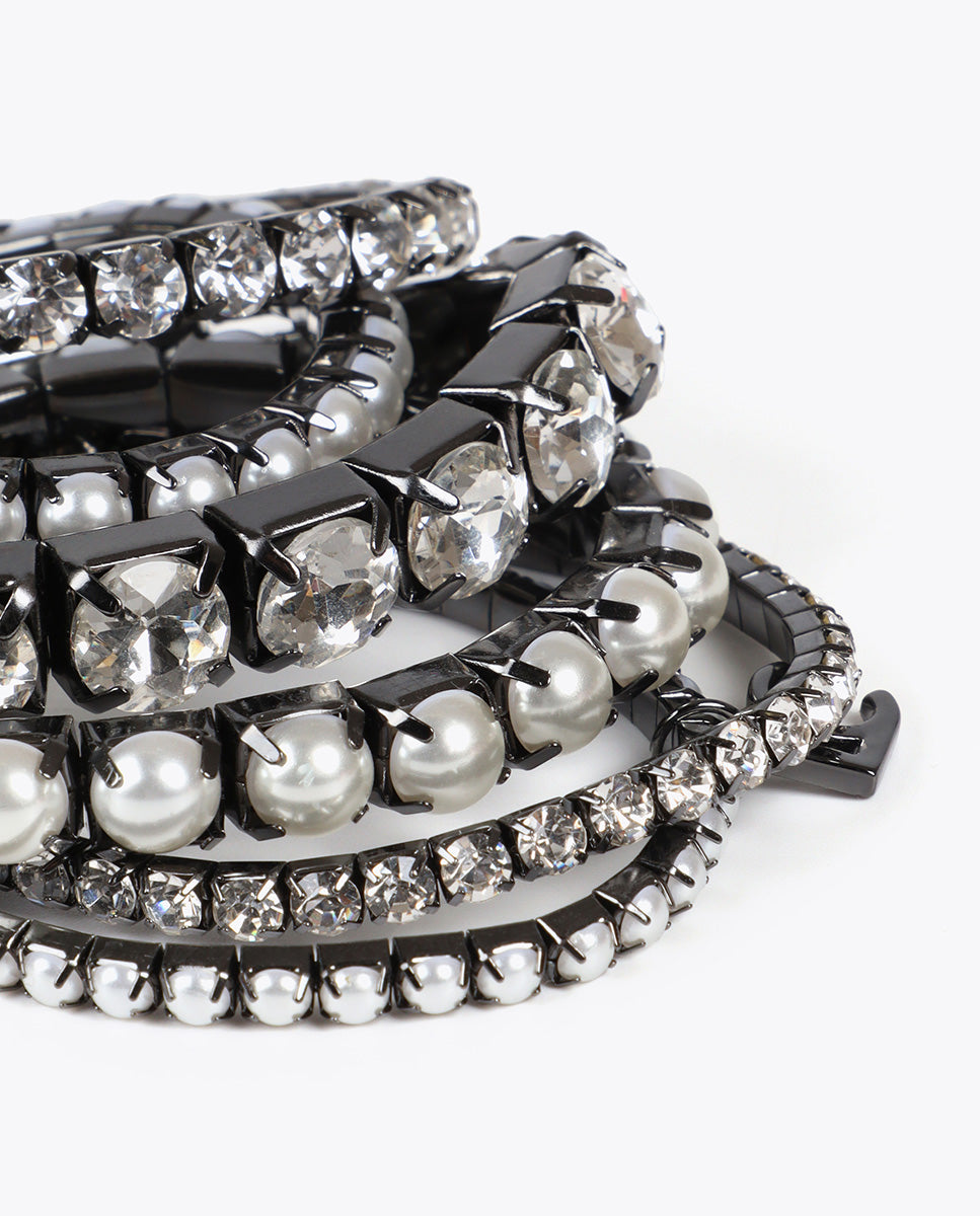 Elastic Bracelet Pack with Jewel and Pearl Effect