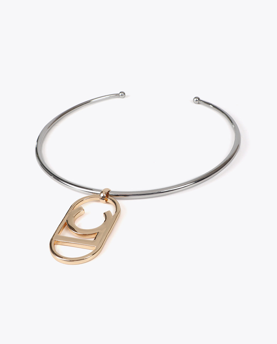 Short Rigid Necklace with Oval Logo