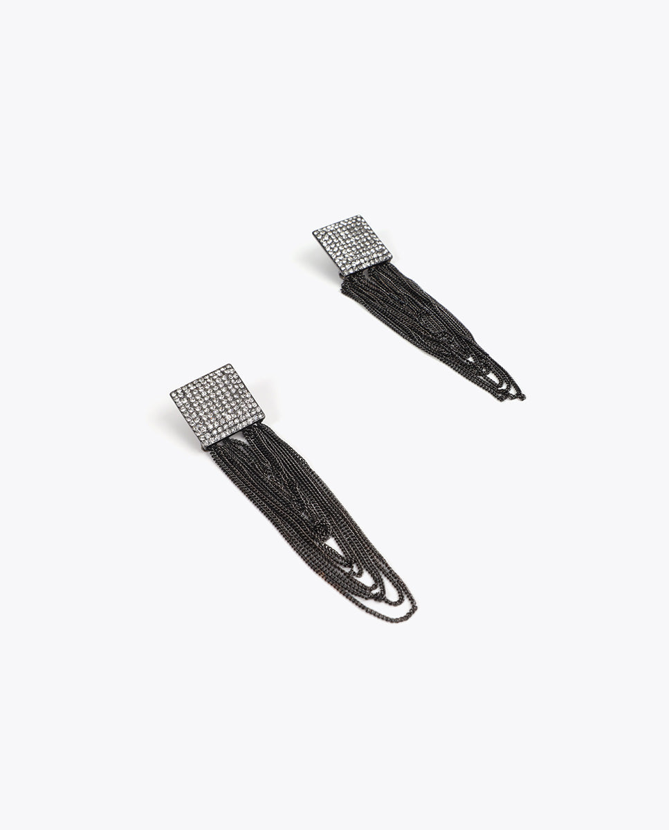 Square Crystal Tassel Earrings