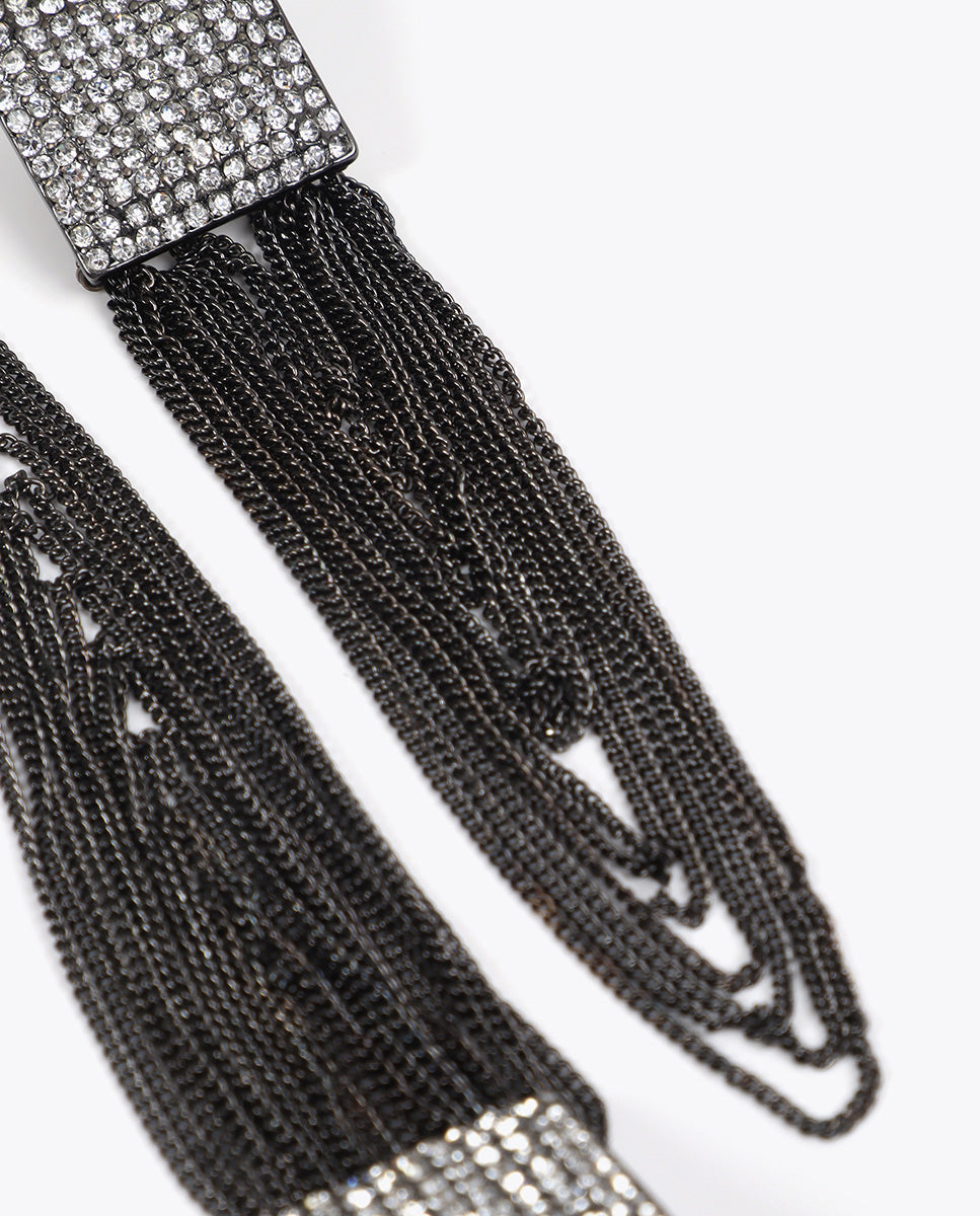 Square Crystal Tassel Earrings