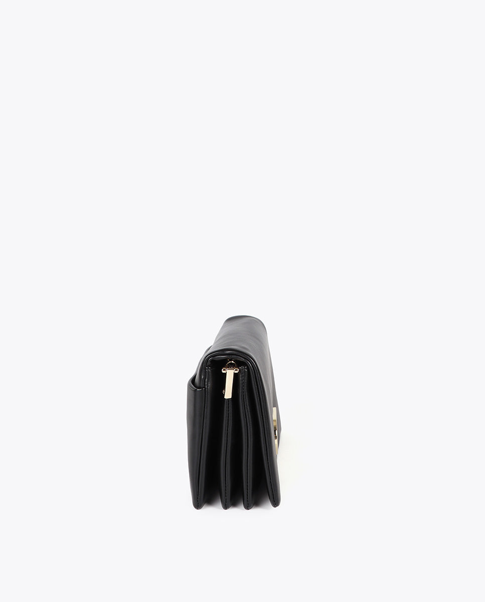 Faux Leather Crossbody with Three Compartments and Flap