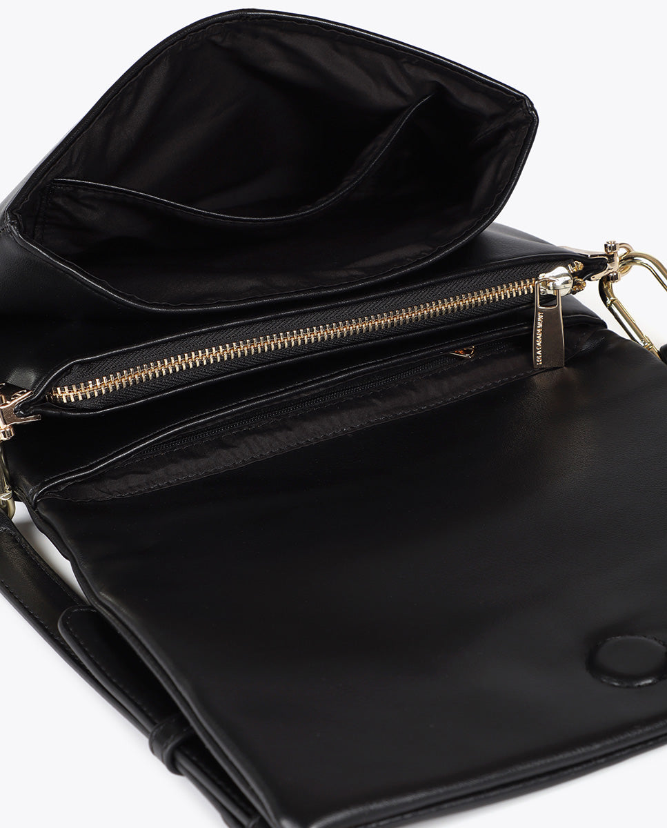 Faux Leather Crossbody with Three Compartments and Flap