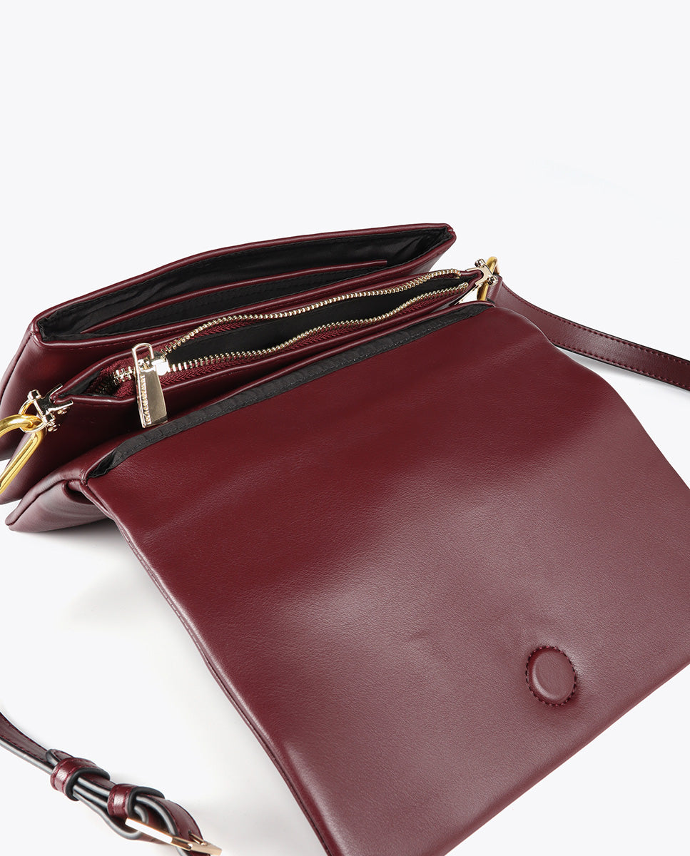 Faux Leather Crossbody with Three Compartments and Flap