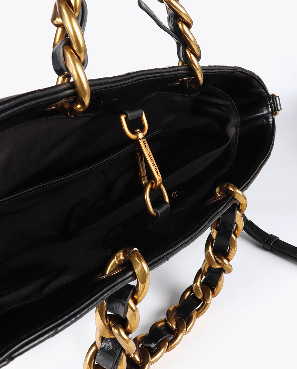 Quilted Shopper Bag with Chain Handle and Leopard LC