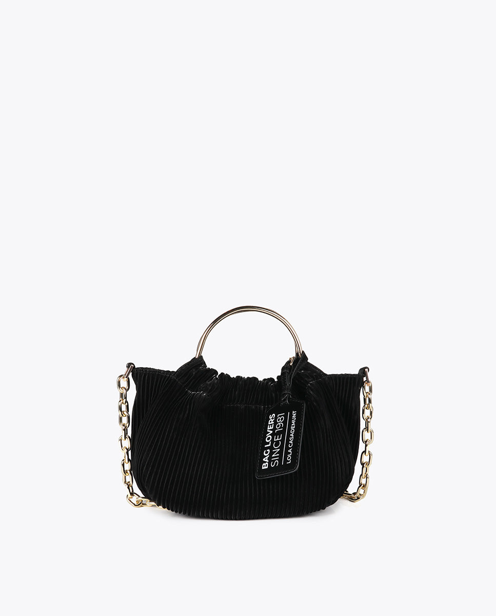 Small pleated bag with a waxed leather effect and 'bags lovers' tag