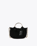 Small pleated bag with a waxed leather effect and 'bags lovers' tag