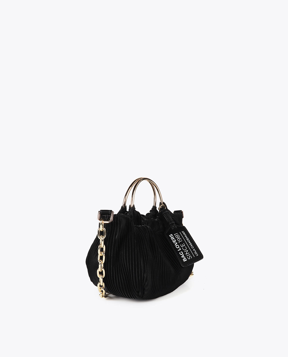 Small pleated bag with a waxed leather effect and 'bags lovers' tag