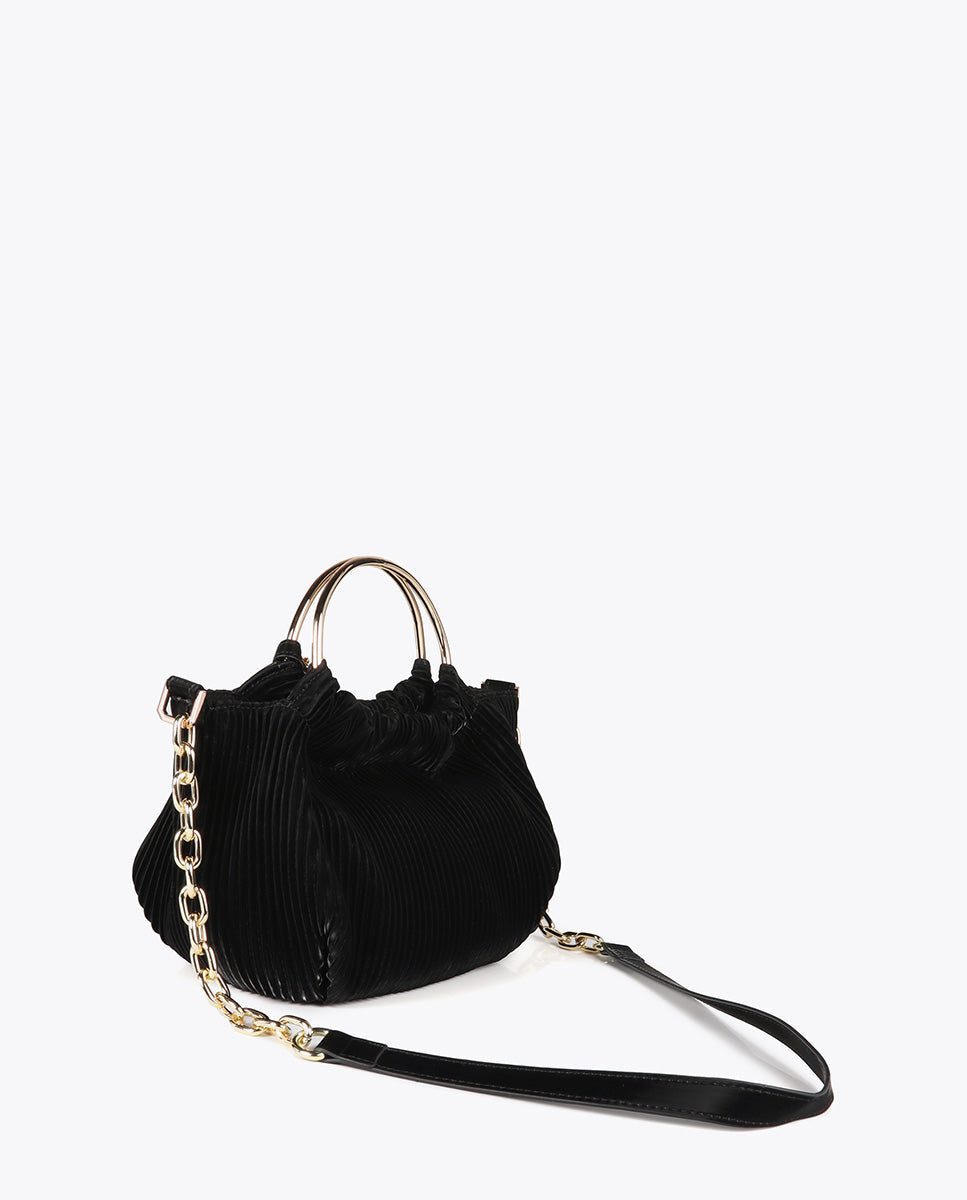 Small pleated bag with a waxed leather effect and 'bags lovers' tag