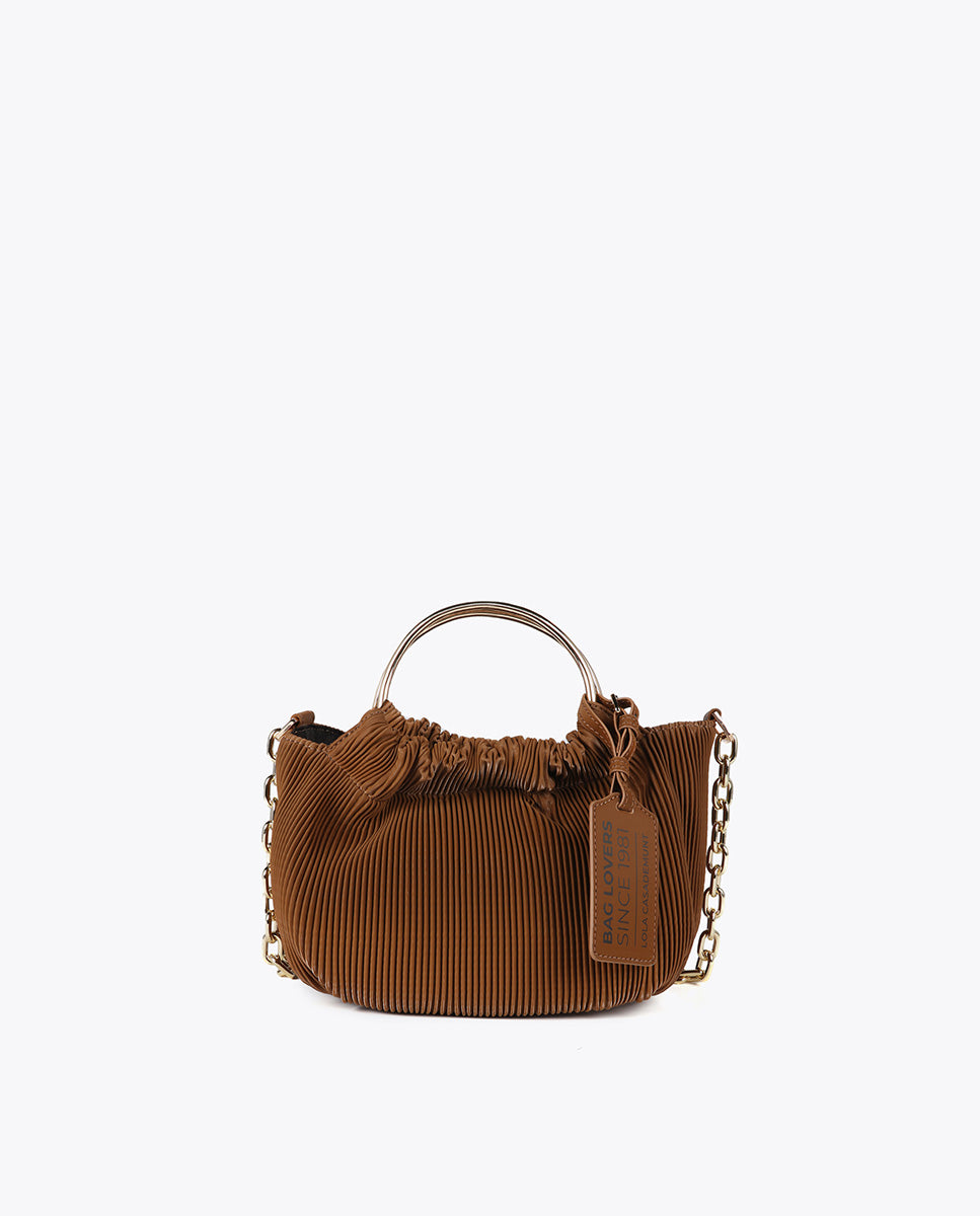 Small pleated bag with a waxed leather effect and 'bags lovers' tag