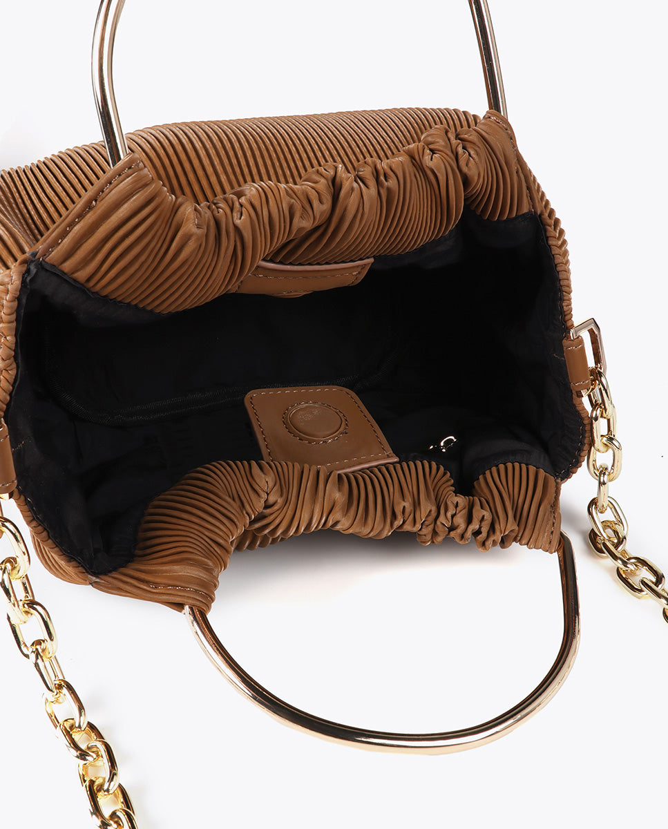 Small pleated bag with a waxed leather effect and 'bags lovers' tag