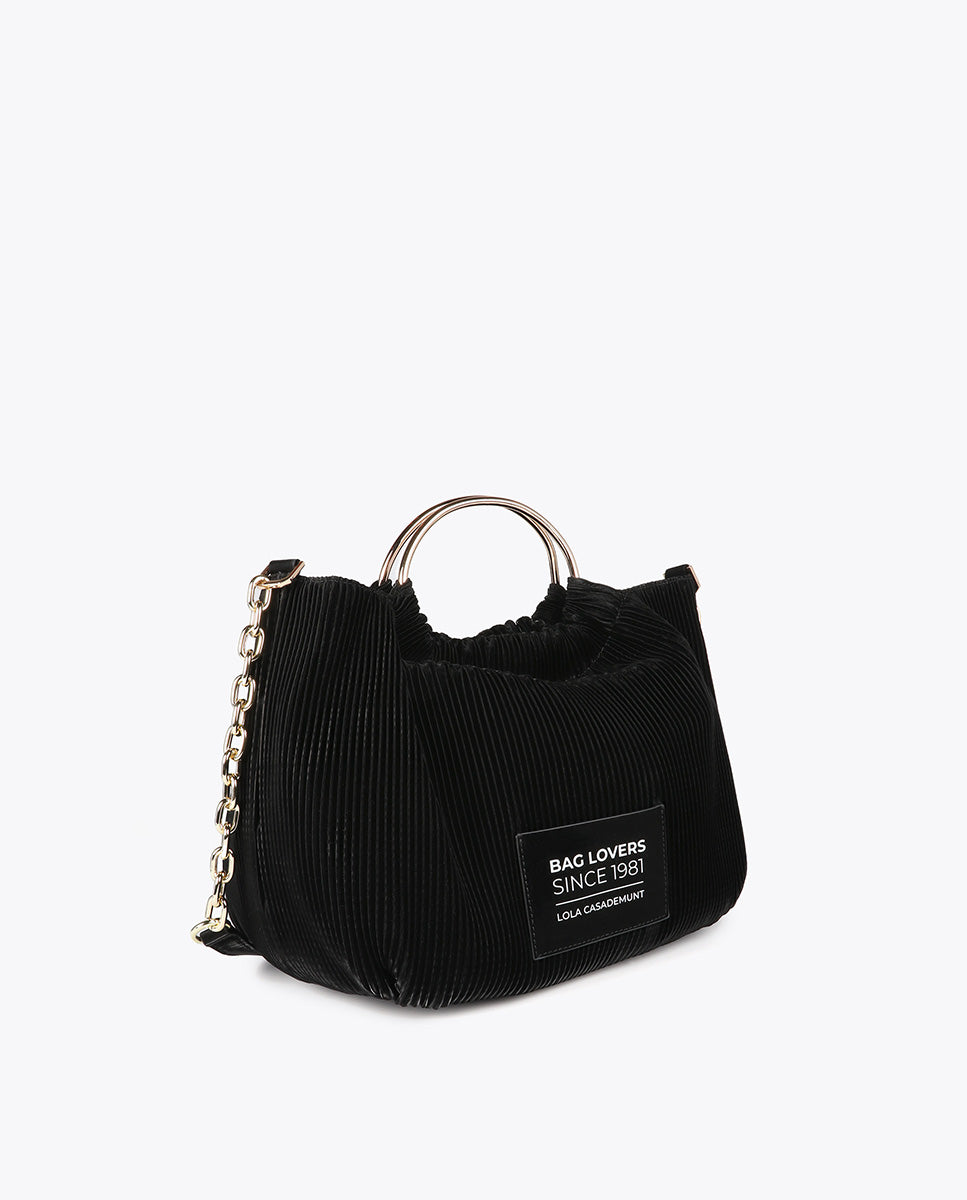 Pleated Faux Leather Effect Bag with 'bags lovers' Tag