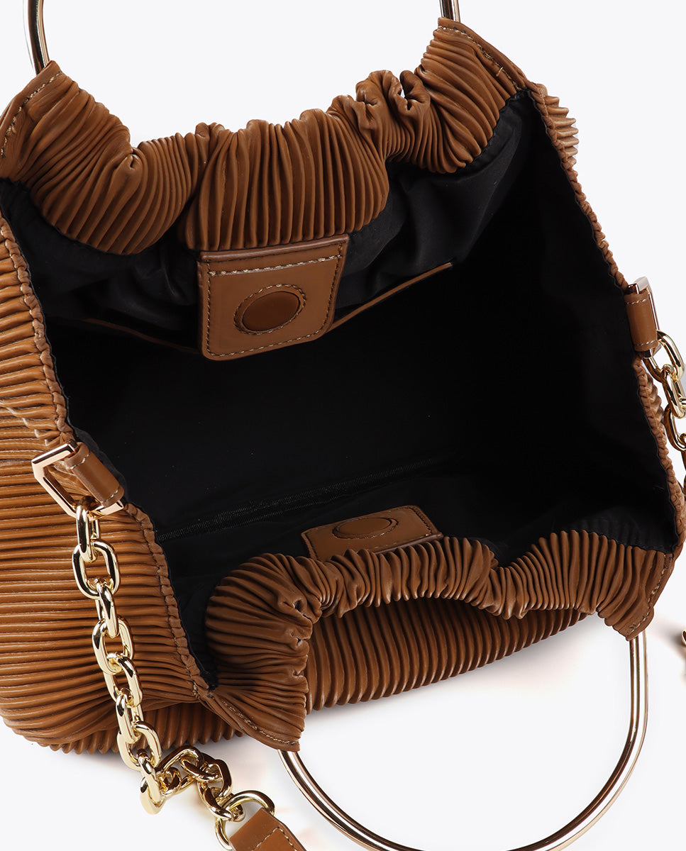 Pleated Faux Leather Effect Bag with 'bags lovers' Tag