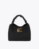 Tweed Bag with Ruched Handle and LC Leopard Logo