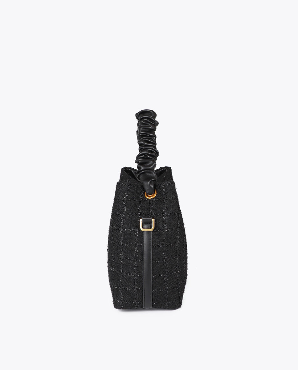 Tweed Bag with Ruched Handle and LC Leopard Logo