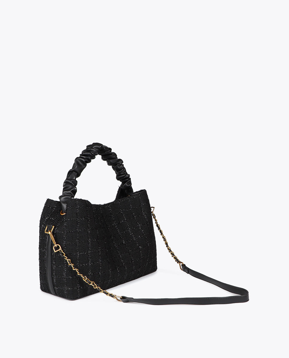 Tweed Bag with Ruched Handle and LC Leopard Logo