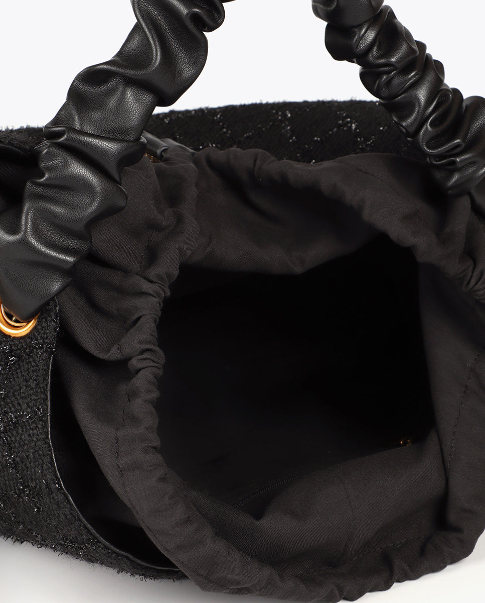 Tweed Bag with Ruched Handle and LC Leopard Logo