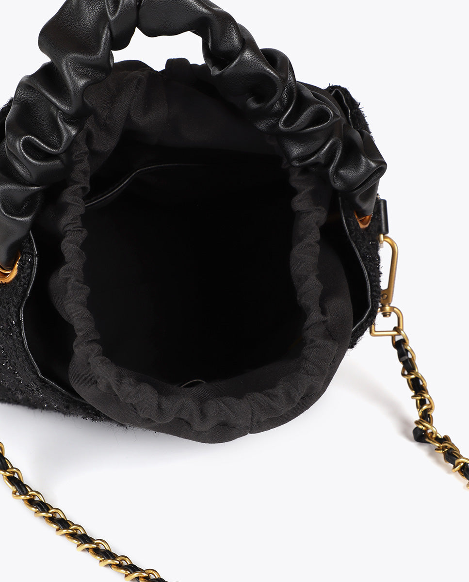 Small Tweed Bag with Ruched Handle and Leopard LC Logo