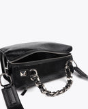 Crinkled Leather Effect Briefcase Bag with Metallic Details and Studs