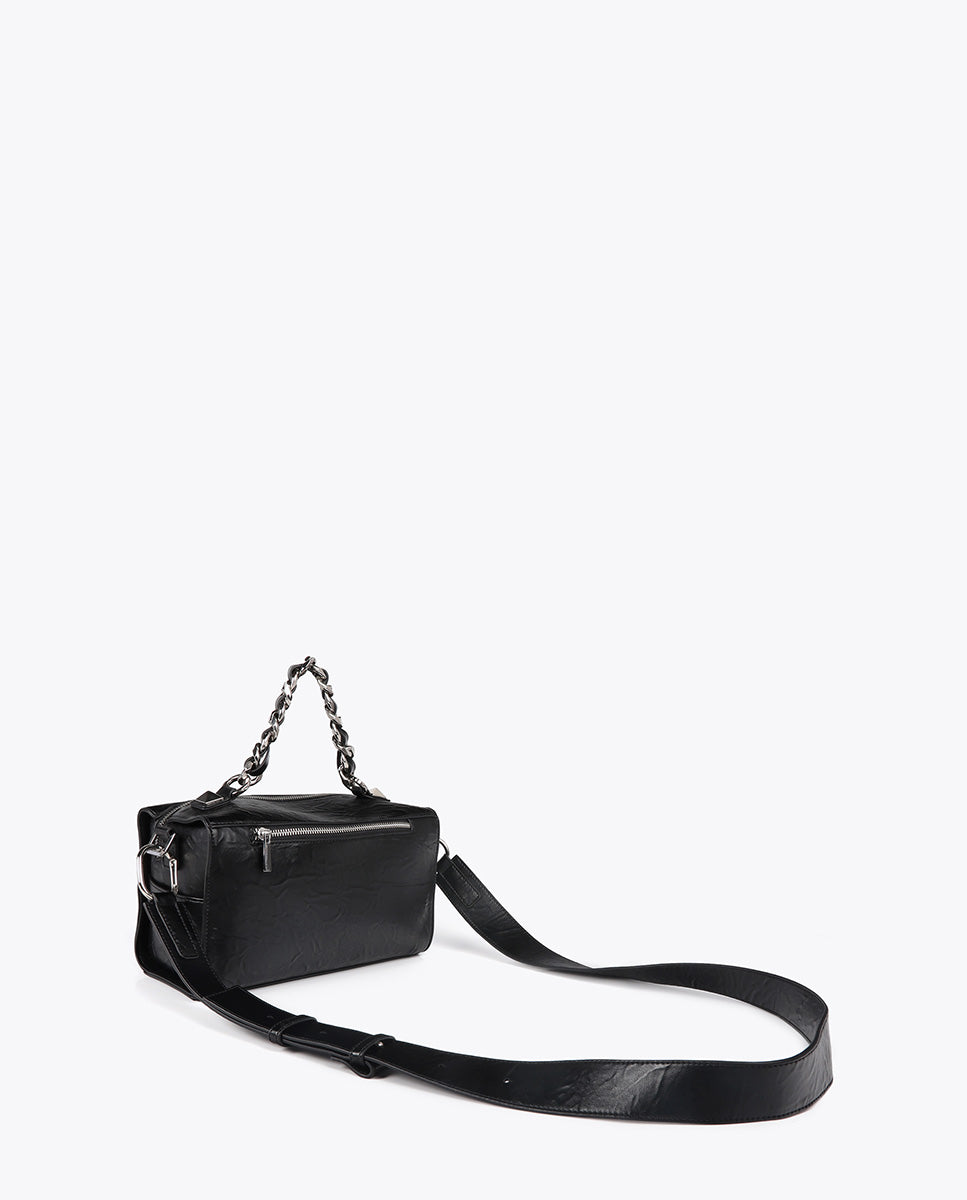 Crinkled Leather Effect Briefcase Bag with Metallic Details and Studs