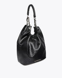 Crinkled Leather Effect Shopper Bag with Metallic Details and Studs