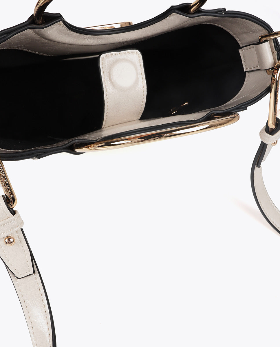 Mini shopper with round metal handle in faux leather and oval LC logo