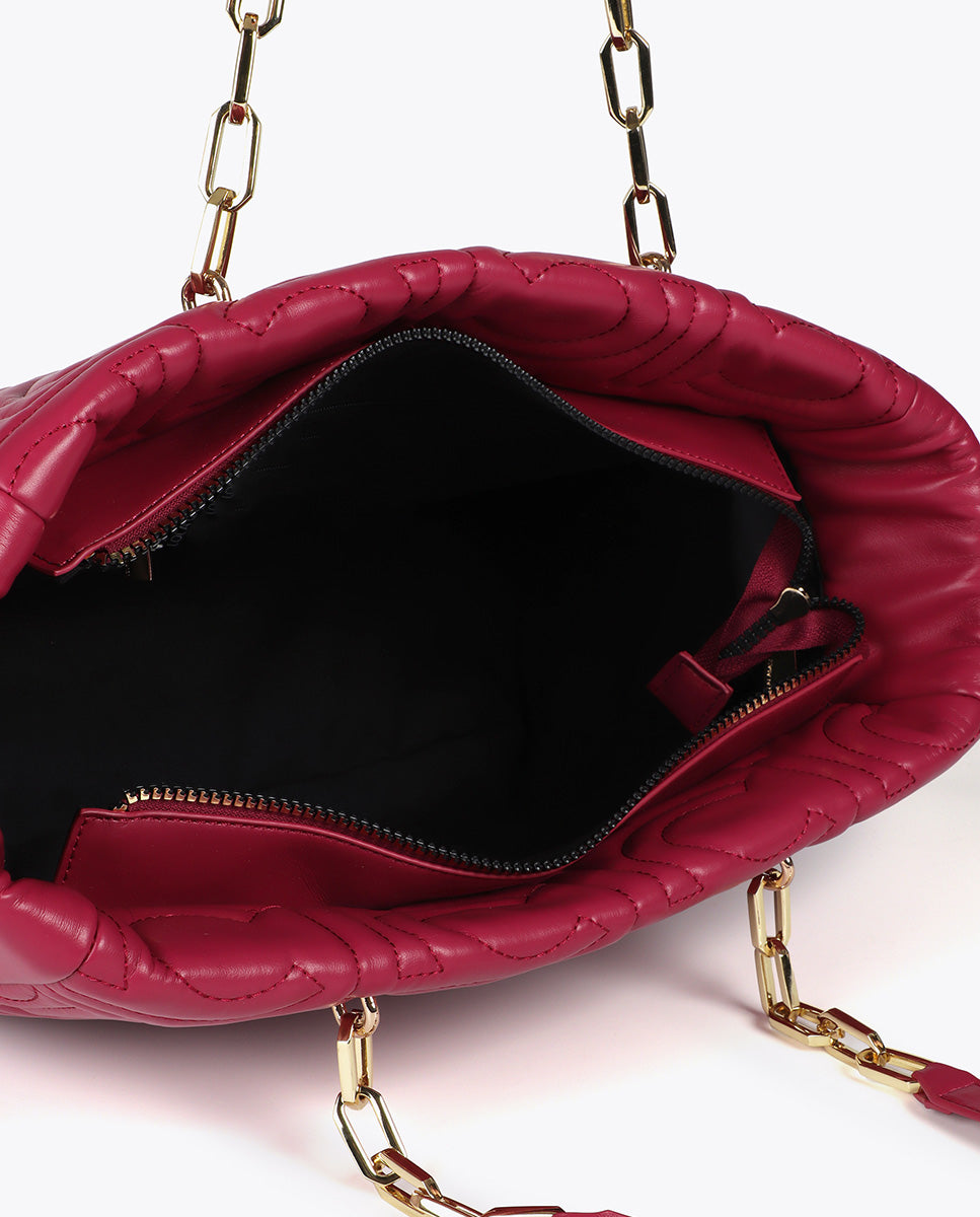 Logo Quilted Shopper in Faux Leather with Mixed Chain Handle