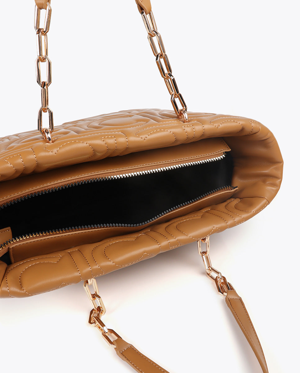 Logo Quilted Shopper in Faux Leather with Mixed Chain Handle
