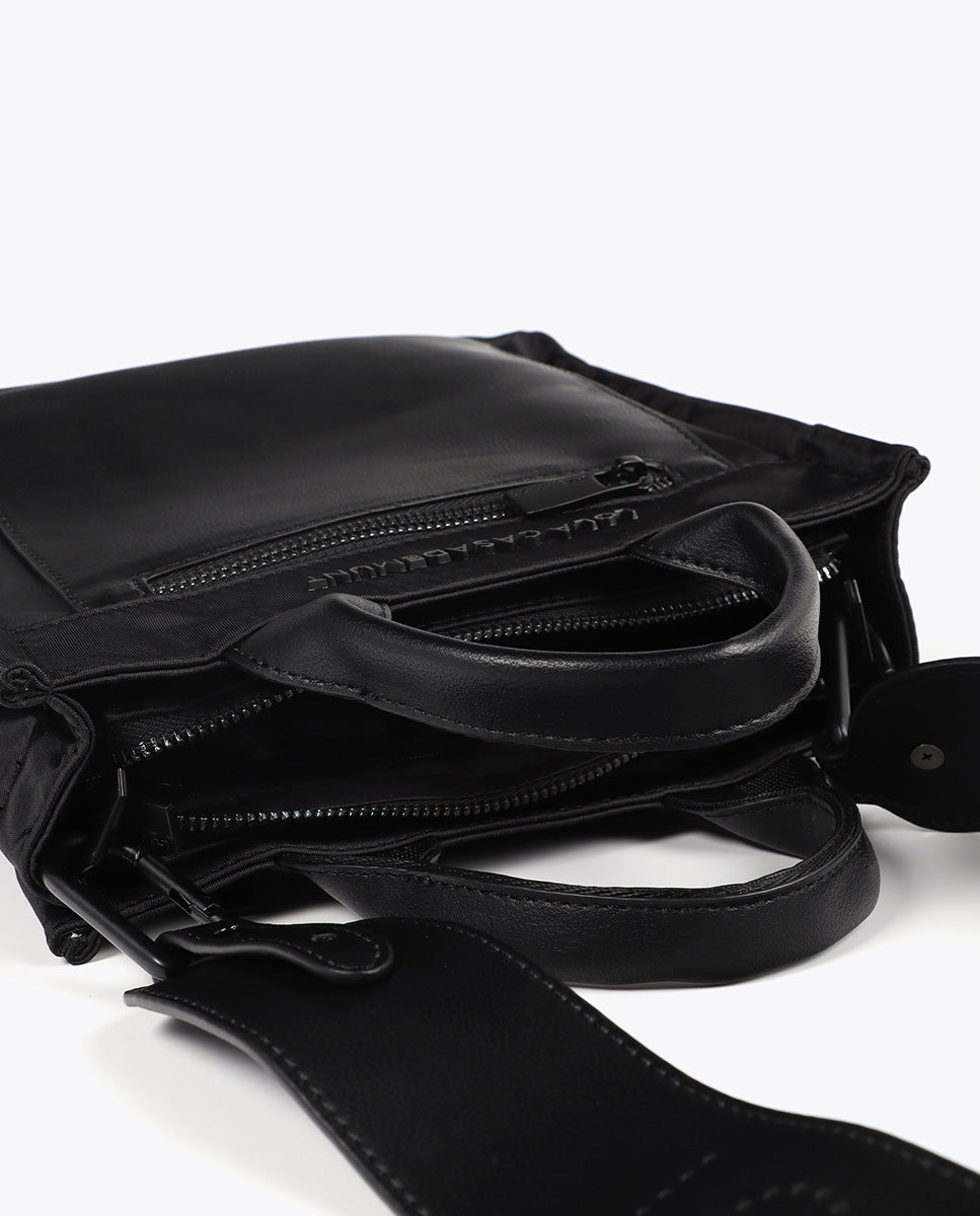 Nylon Crossbody Bag with Faux Leather Effect