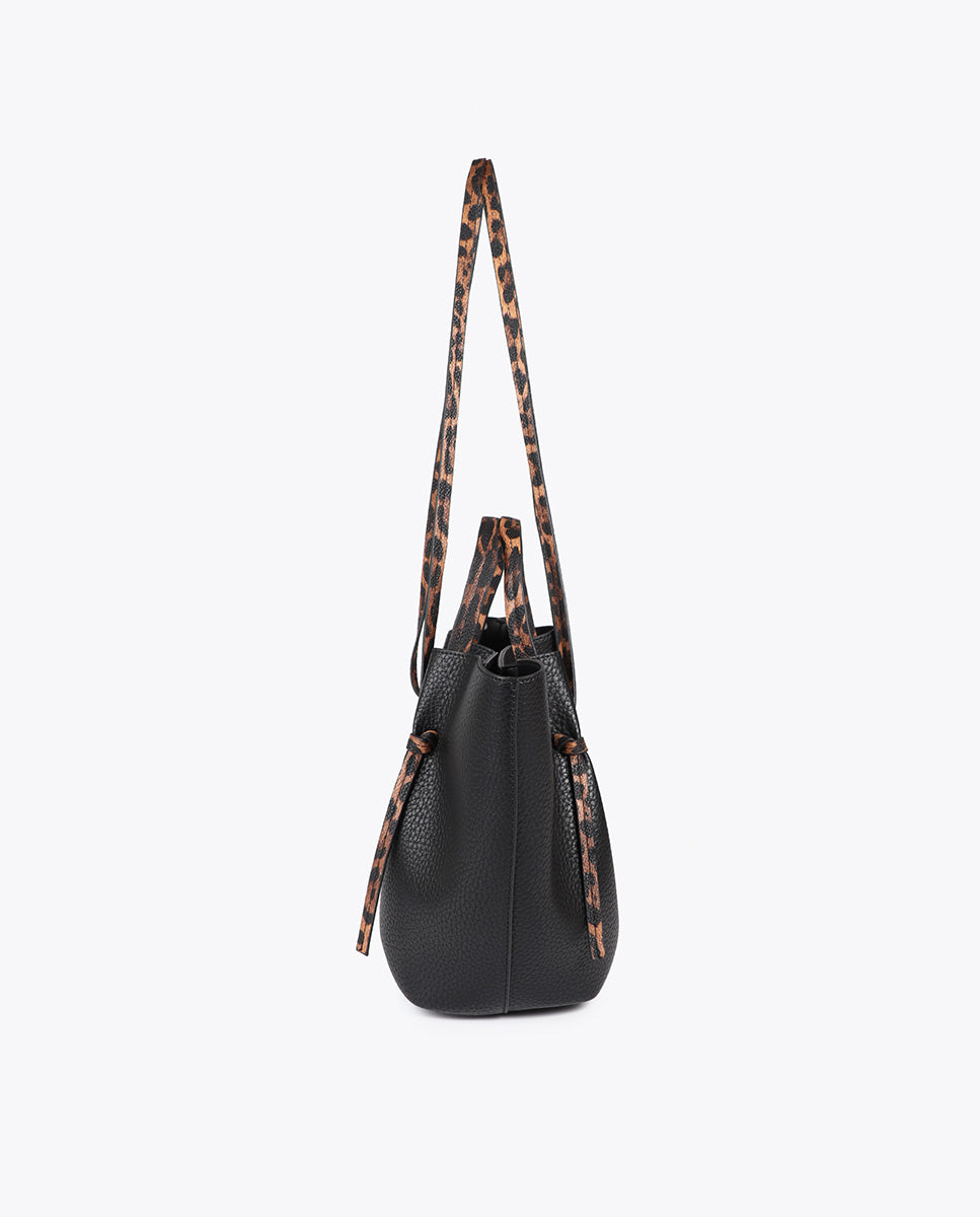 Mini shopper bag with animal print leather effect details