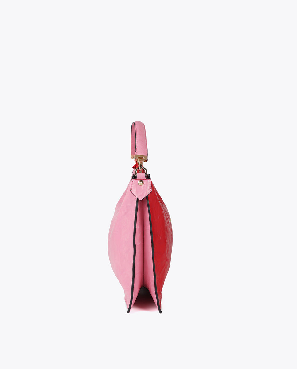 Two-Tone Crinkled Leather Effect Crossbody Bag