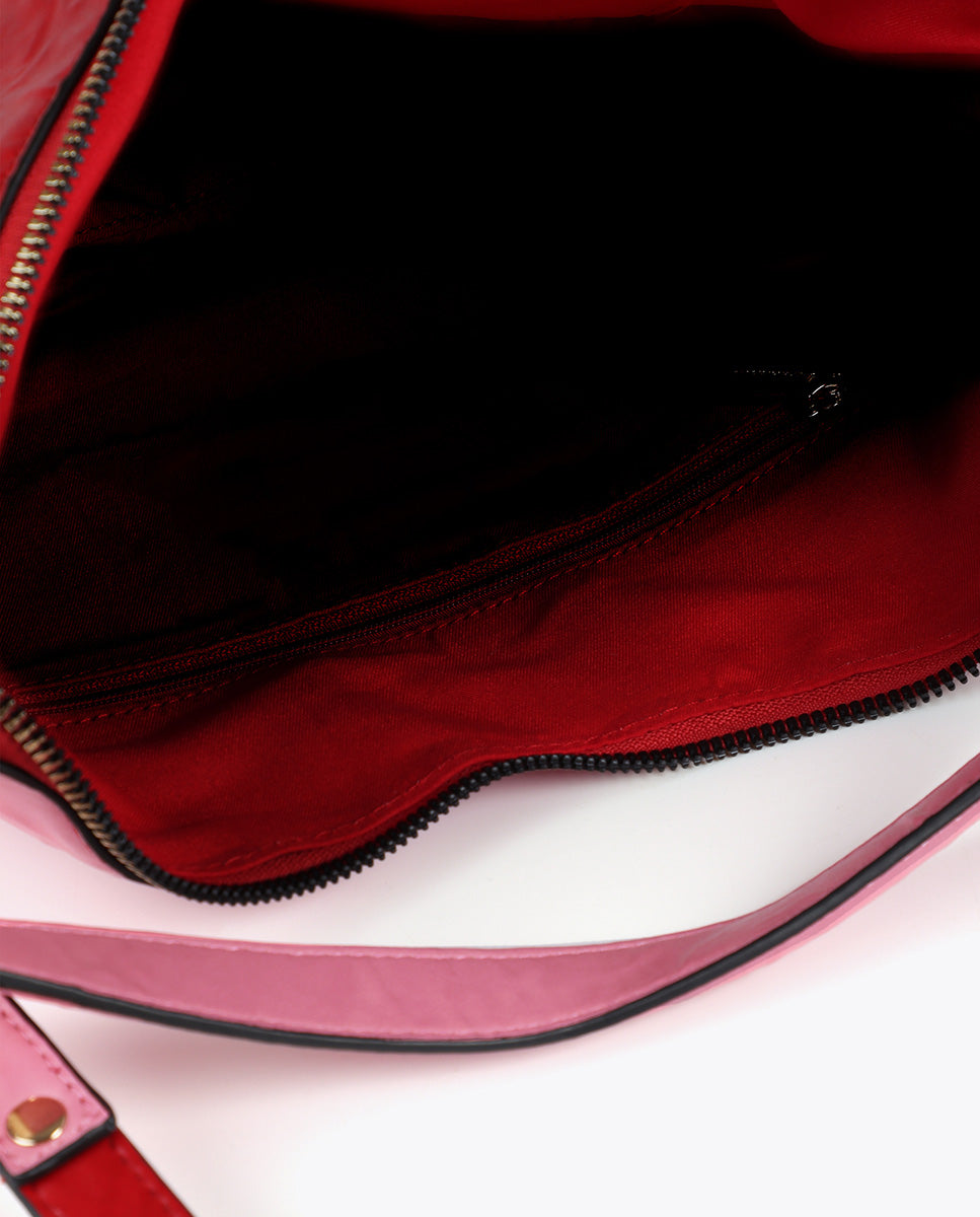 Two-Tone Crinkled Leather Effect Crossbody Bag