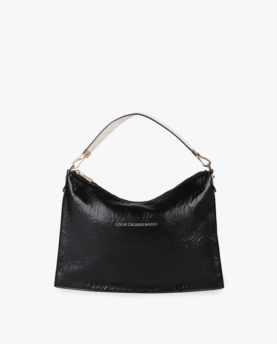 Two-Tone Crinkled Leather Effect Crossbody Bag