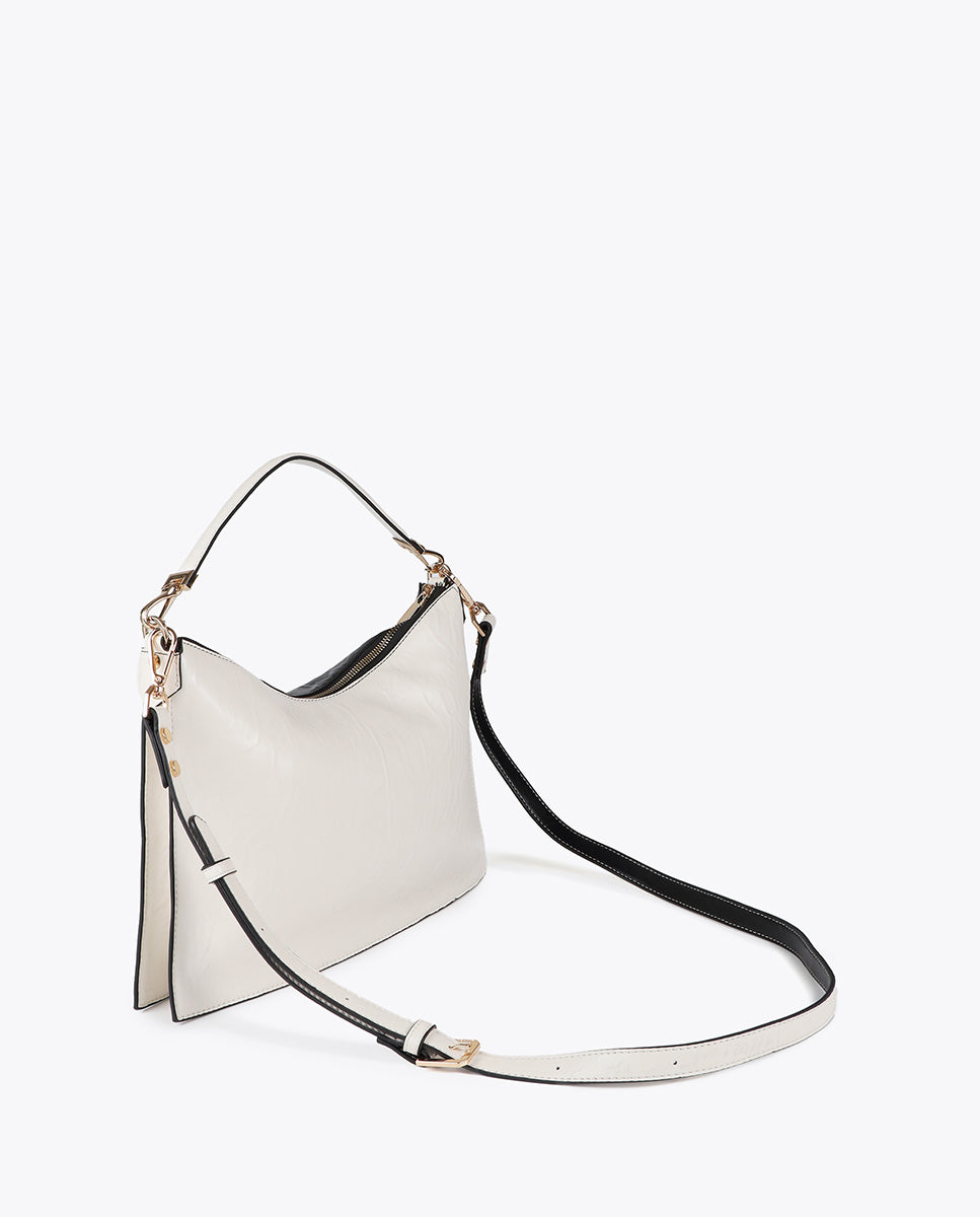 Two-Tone Crinkled Leather Effect Crossbody Bag