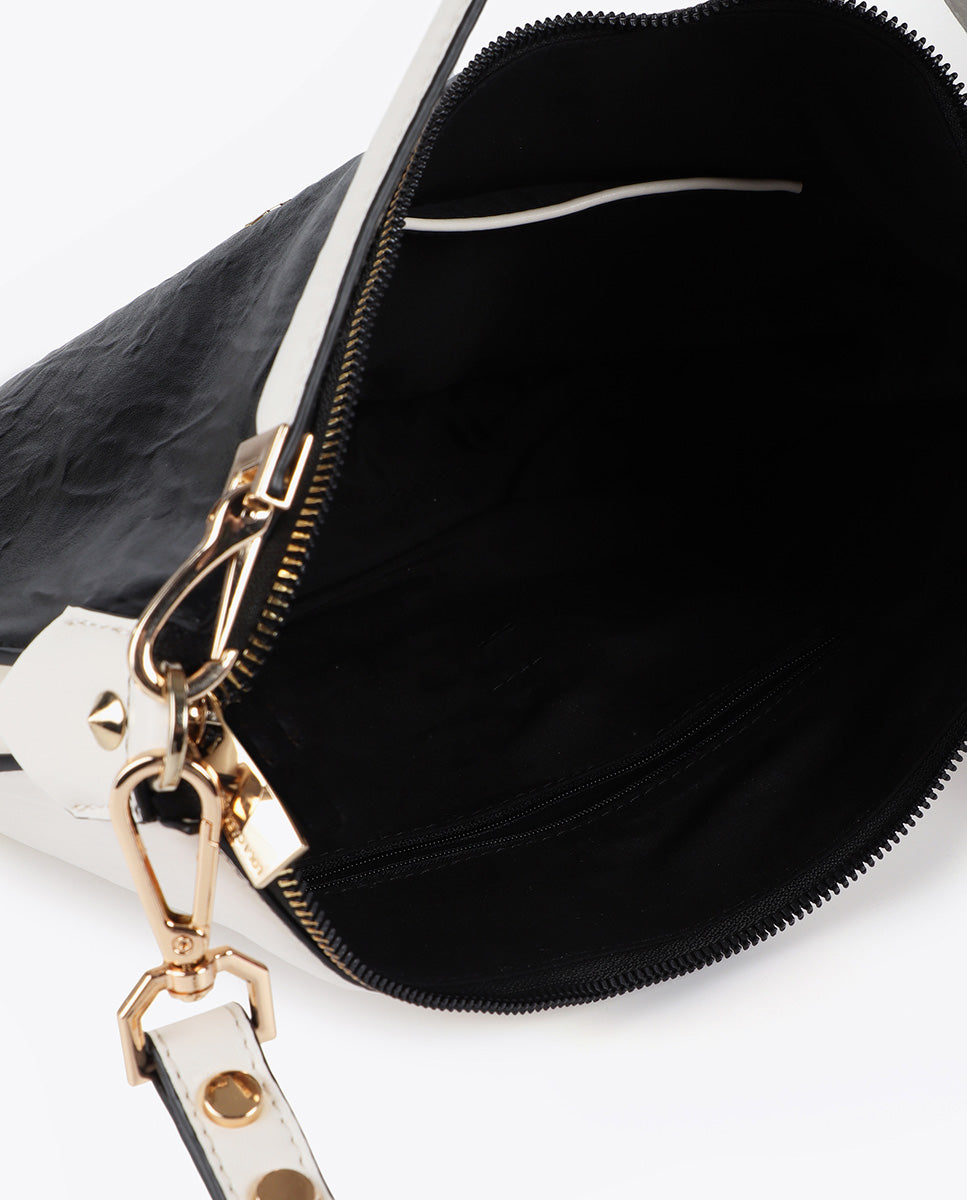 Two-Tone Crinkled Leather Effect Crossbody Bag