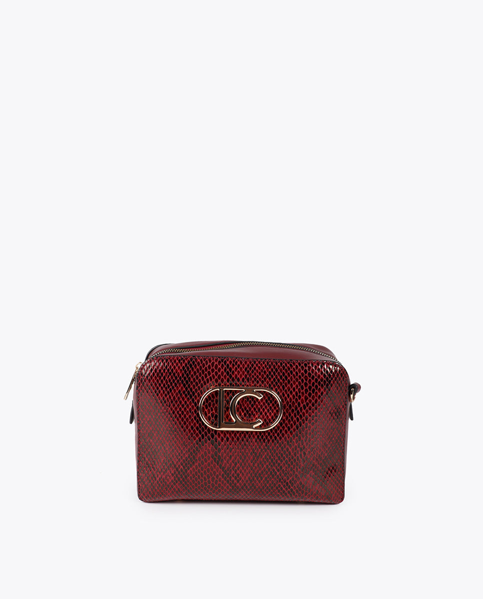 Oval LC Logo Snake Effect Crossbody Bag