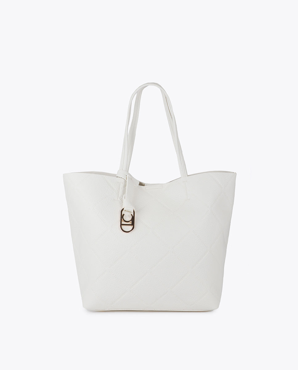 Faux Leather Monogram Shopper with Oval Logo Charm