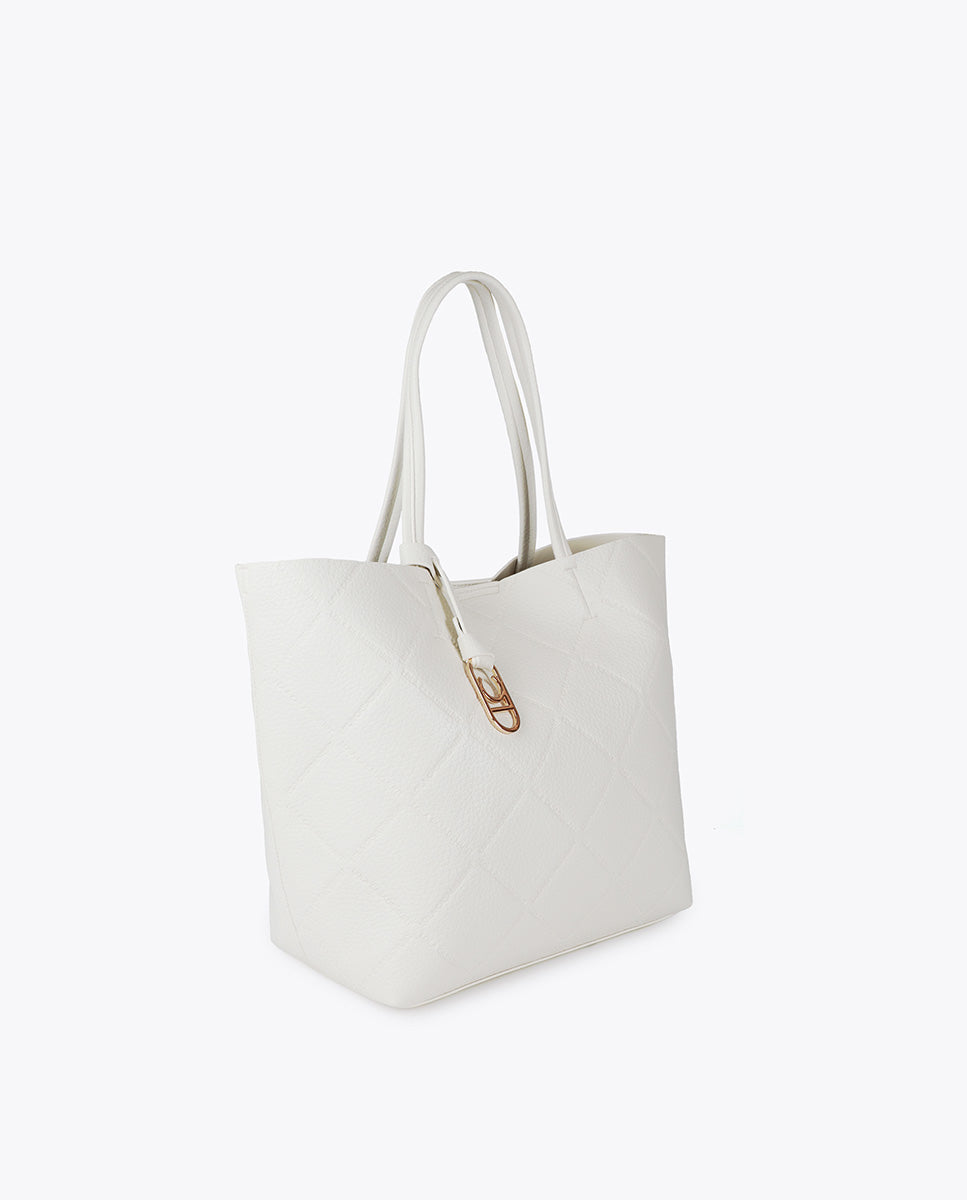 Faux Leather Monogram Shopper with Oval Logo Charm