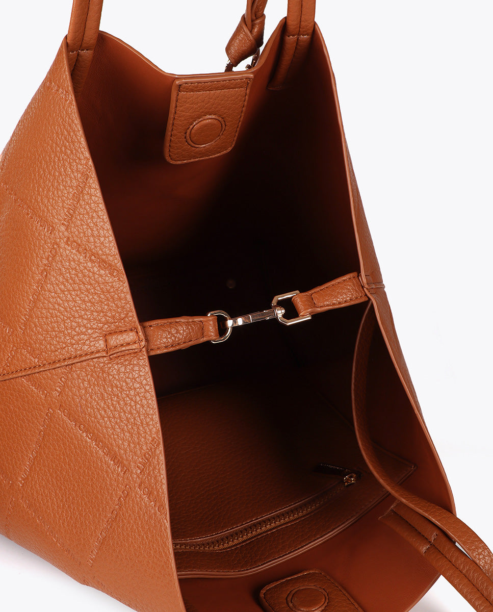 Faux Leather Monogram Shopper with Oval Logo Charm