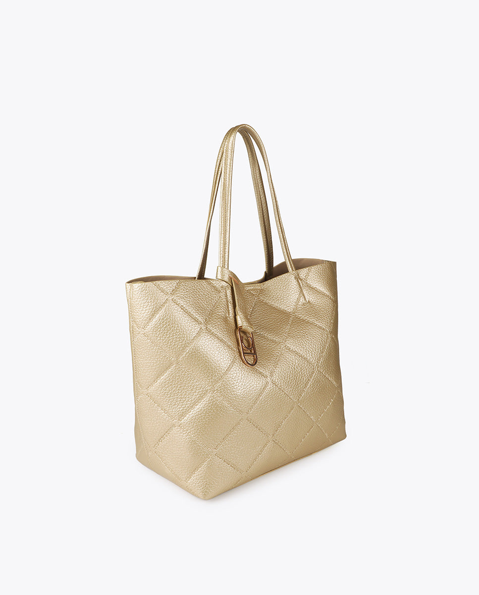 Faux Leather Monogram Shopper with Oval Logo Charm