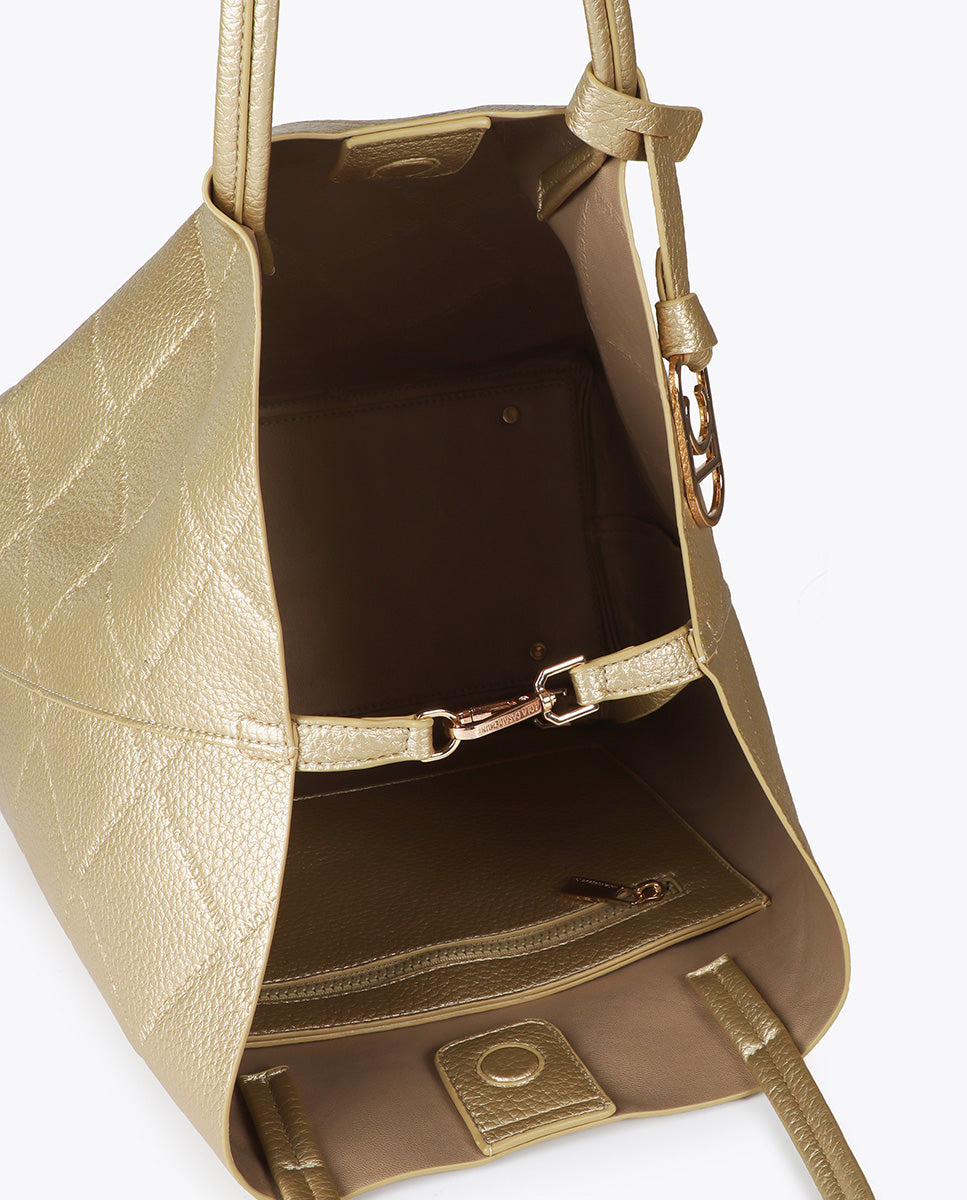 Faux Leather Monogram Shopper with Oval Logo Charm