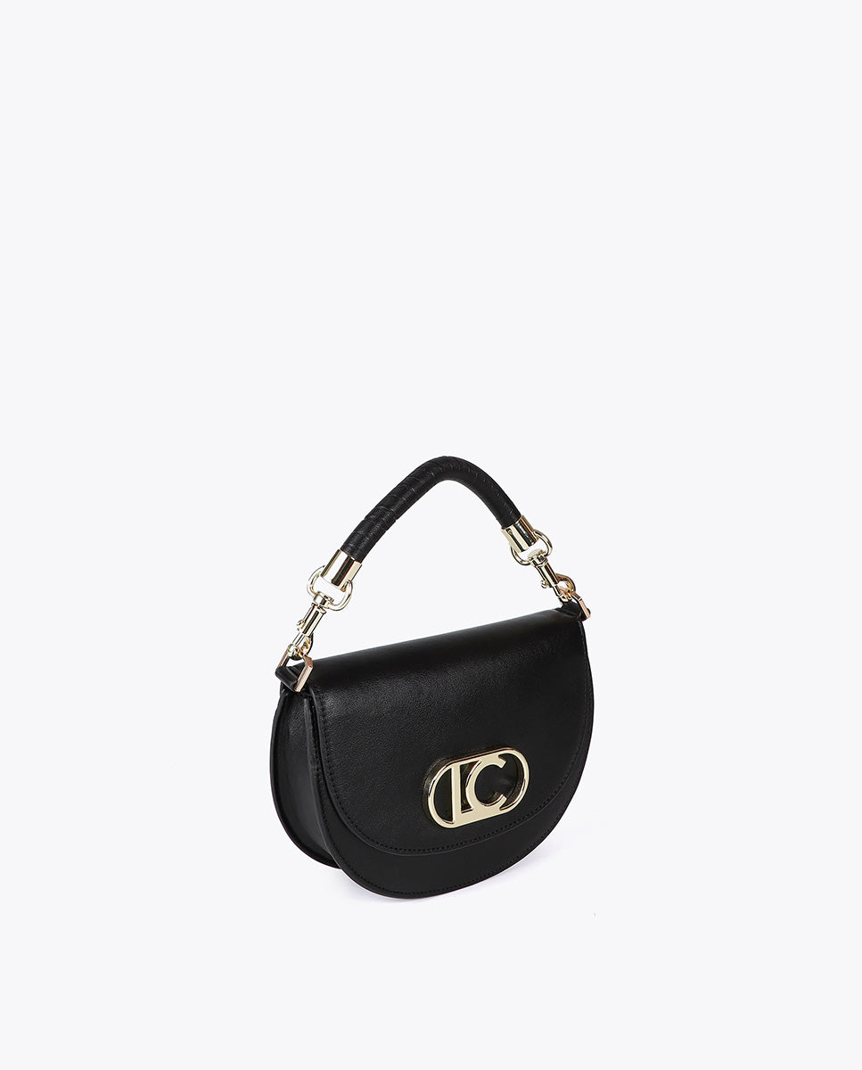 Half-Moon Flap Crossbody with Braided Handle and Metallic Details