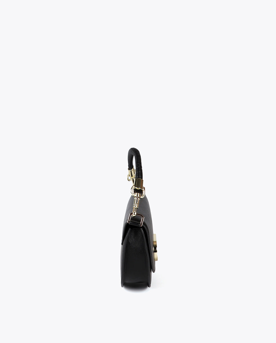 Half-Moon Flap Crossbody with Braided Handle and Metallic Details